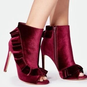 Borati Burgundy Velvet Open Toe Booties Size 9